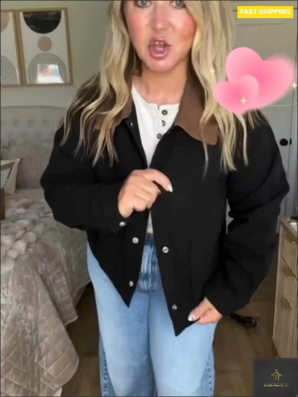 Cropped Barn Jacket Contrast Collar Long Sleeve Cotton Cargo Jacket with Pockets